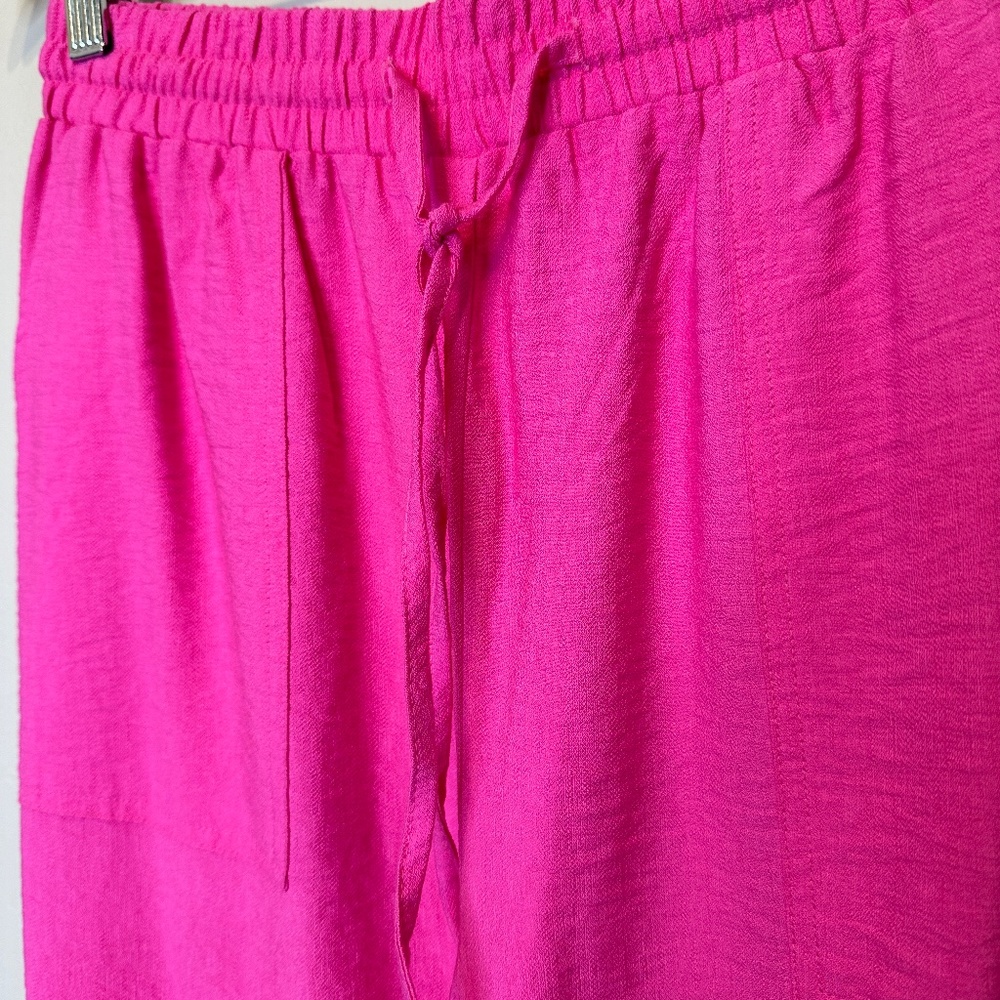 HG Barbie Pink Elastic Pull On Hip Pockets Wide Leg Lightweight Barbiecore Pants - Picture 5 of 12